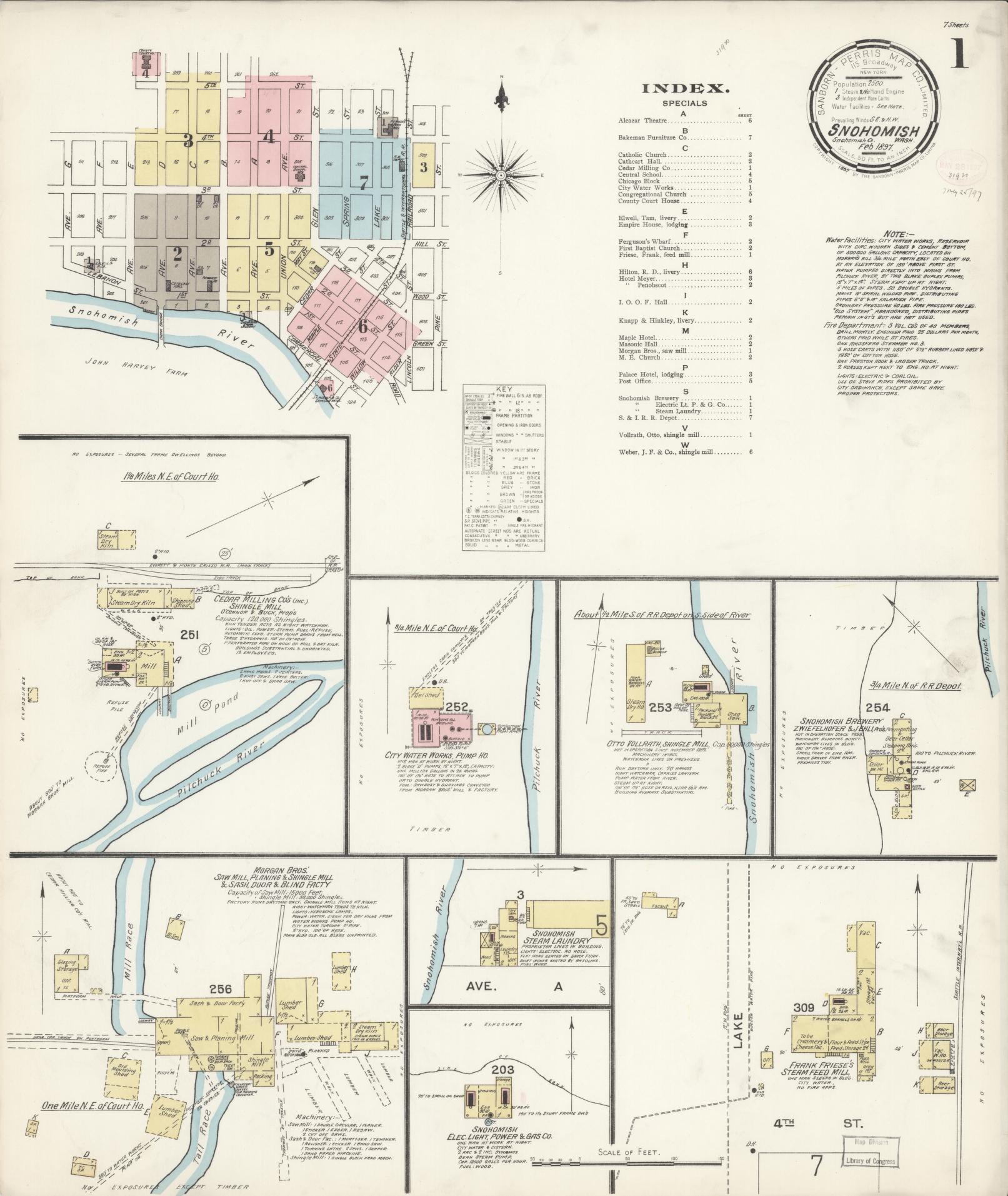 Sanborn Fire Insurance Map from Snohomish, Snohomish County, Washington (1897), Sheet #0001 - Complete Map Set gallery image, historic Sanborn map, vintage wall art, Washington Washington