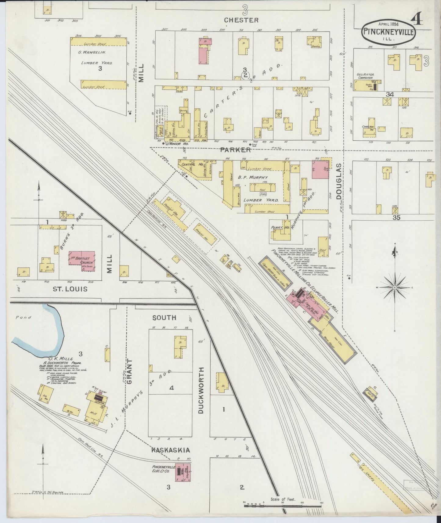 Sanborn Fire Insurance Map from Pinckneyville, Perry County, Illinois (1894), Sheet #0004 - Complete Map Set gallery image, historic Sanborn map, vintage wall art, Illinois Illinois