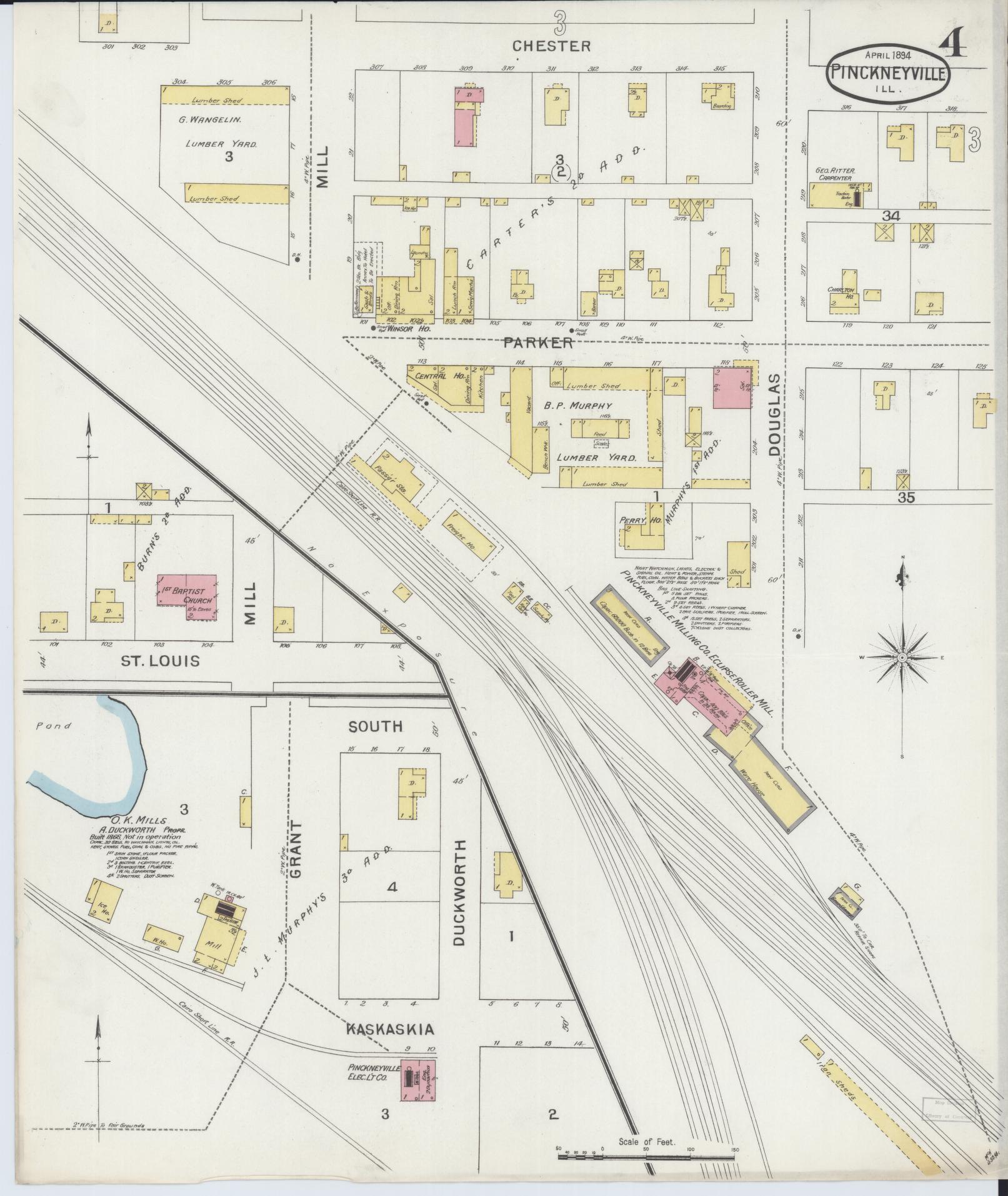 Sanborn Fire Insurance Map from Pinckneyville, Perry County, Illinois (1894), Sheet #0004 - Complete Map Set gallery image, historic Sanborn map, vintage wall art, Illinois Illinois
