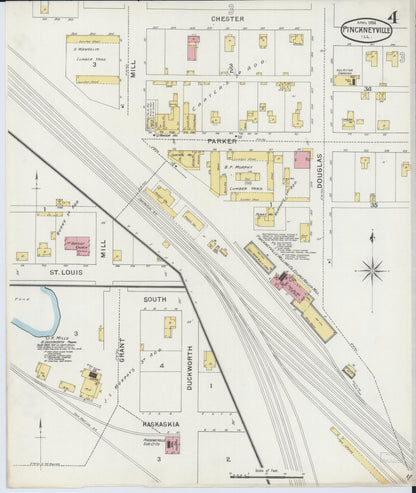 Sanborn Fire Insurance Map from Pinckneyville, Perry County, Illinois (1894), Sheet #0004 - Complete Map Set gallery image, historic Sanborn map, vintage wall art, Illinois Illinois
