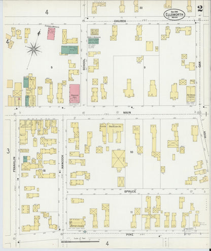 Sanborn Fire Insurance Map from Ellsworth, Hancock County, Maine (1901), Sheet #0002 - Complete Map Set gallery image, historic Sanborn map, vintage wall art, Maine Maine