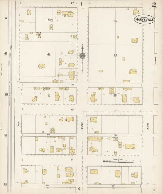Sanborn Fire Insurance Map from Marysville, Snohomish County, Washington (1912), Sheet #0002 - Historic Sanborn Fire Insurance Map Print, vintage old map wall art, antique decor, genealogy gift, Washington Washington map