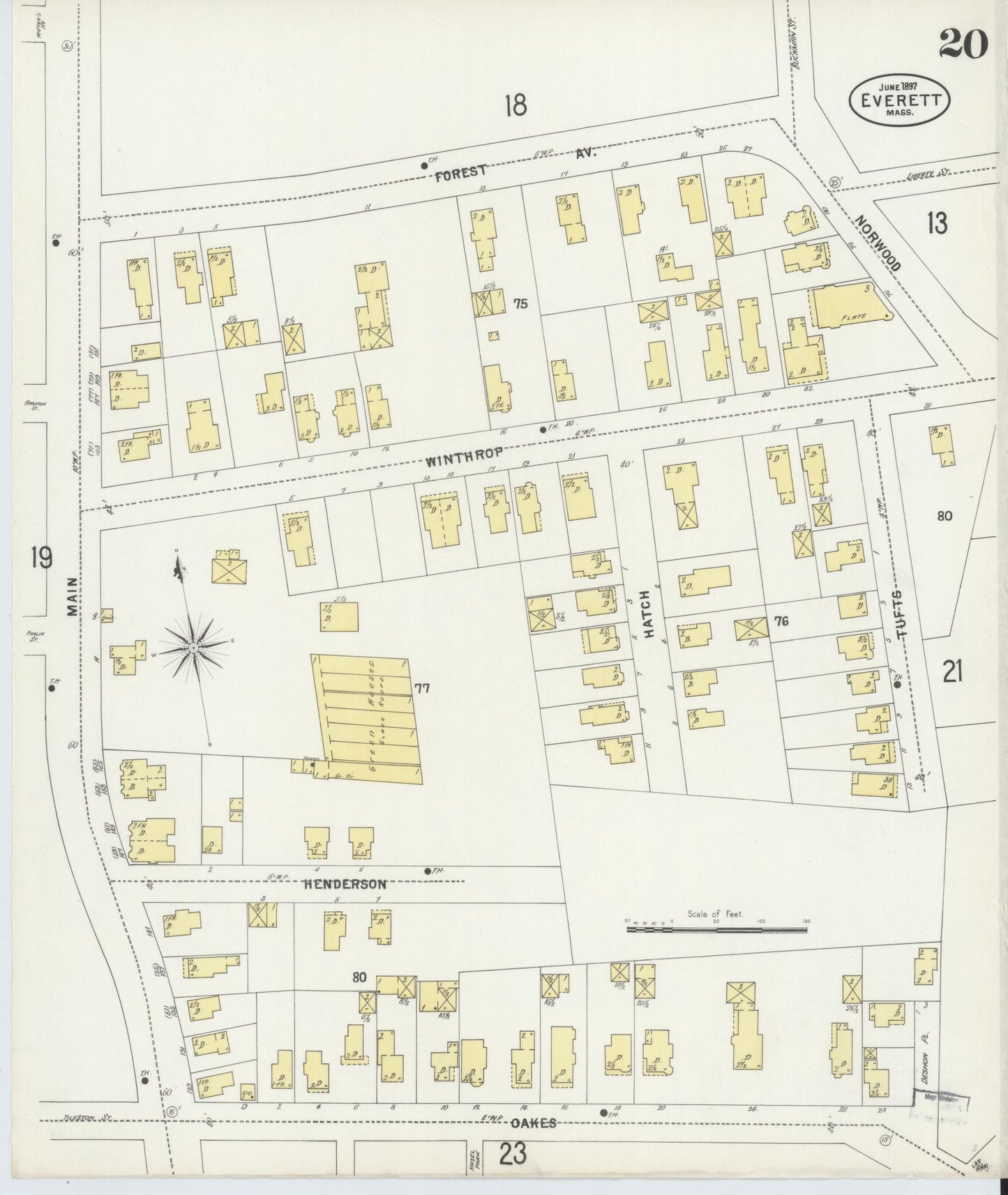 Sanborn Fire Insurance Map from Everett, Middlesex County, Massachusetts (1897), Sheet #0020 - Complete Map Set gallery image, historic Sanborn map, vintage wall art, Massachusetts Massachusetts