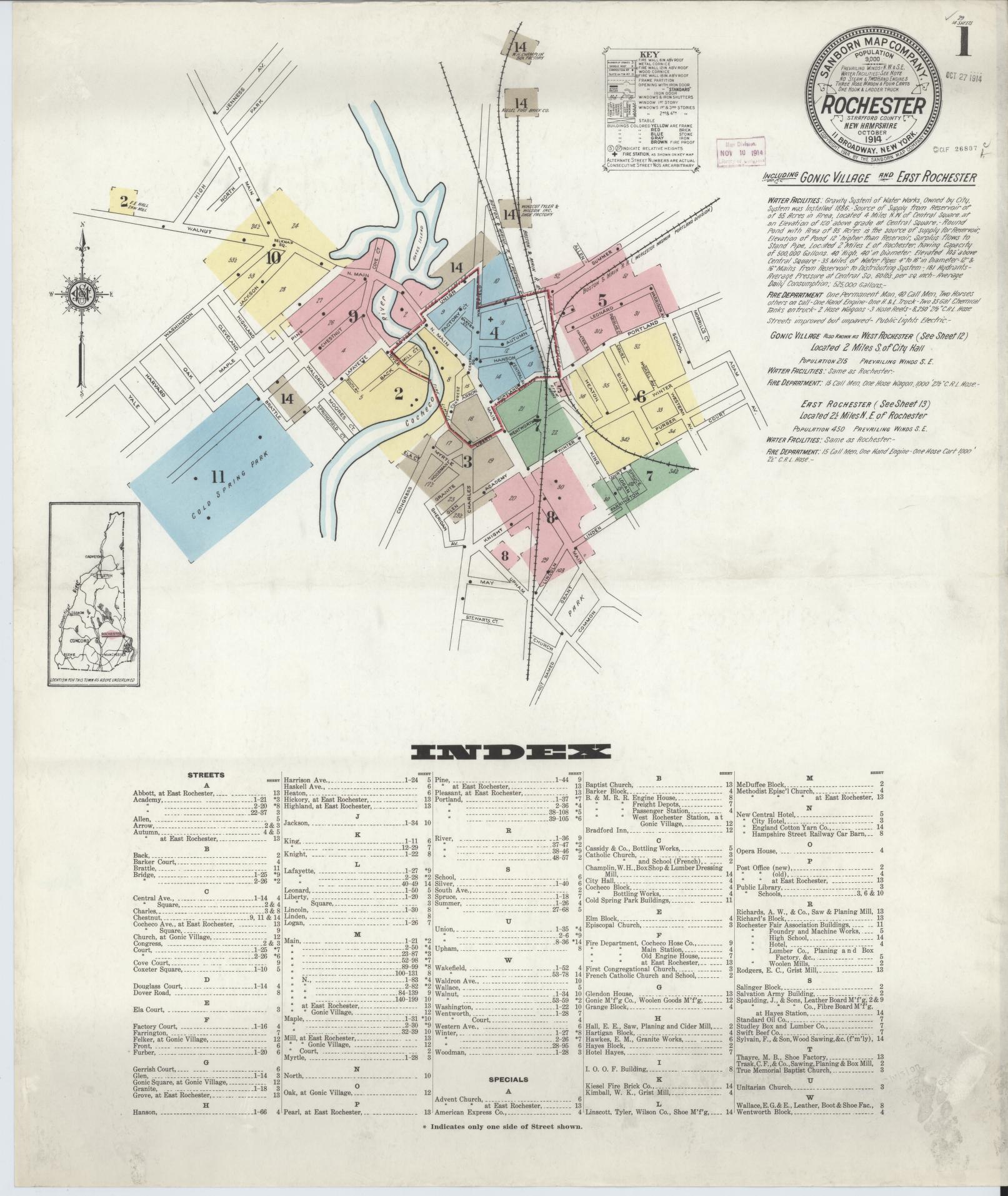Sanborn Fire Insurance Map from Rochester, Strafford County, New Hampshire. (1914) – Historic Sanborn Fire Insurance Map Print
