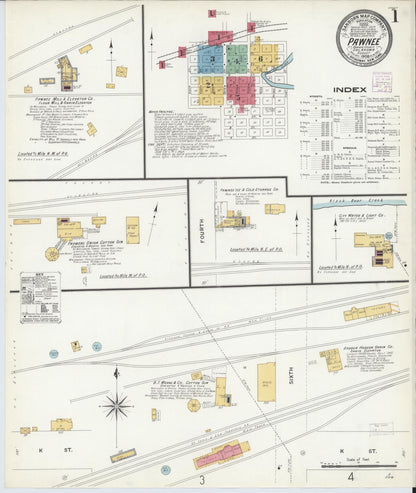 Sanborn Fire Insurance Map from Pawnee, Pawnee County, Oklahoma (1908), Sheet #0001 - Complete Map Set gallery image, historic Sanborn map, vintage wall art, Oklahoma Oklahoma