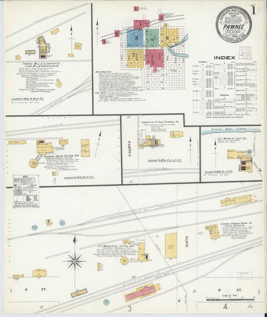 Sanborn Fire Insurance Map from Pawnee, Pawnee County, Oklahoma (1908), Sheet #0001 - Complete Map Set gallery image, historic Sanborn map, vintage wall art, Oklahoma Oklahoma