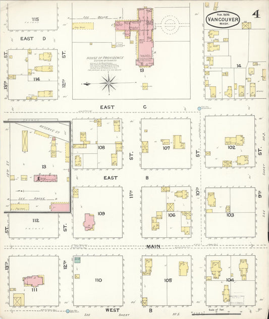 Sanborn Fire Insurance Map from Vancouver, Clark County, Washington (1892), Sheet #0004 - Historic Sanborn Fire Insurance Map Print, vintage old map wall art, antique decor, genealogy gift, Washington Washington map