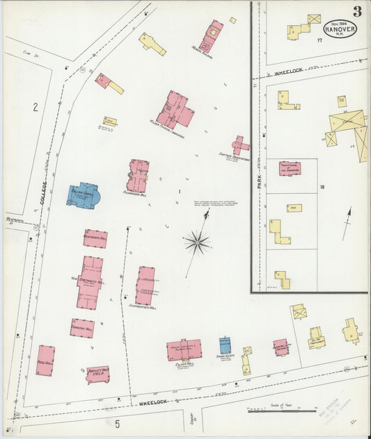 Sanborn Fire Insurance Map from Hanover, Grafton County, New Hampshire (1904), Sheet #0003 - Historic Sanborn Fire Insurance Map Print, vintage old map wall art, antique decor, genealogy gift, New Hampshire New Hampshire map