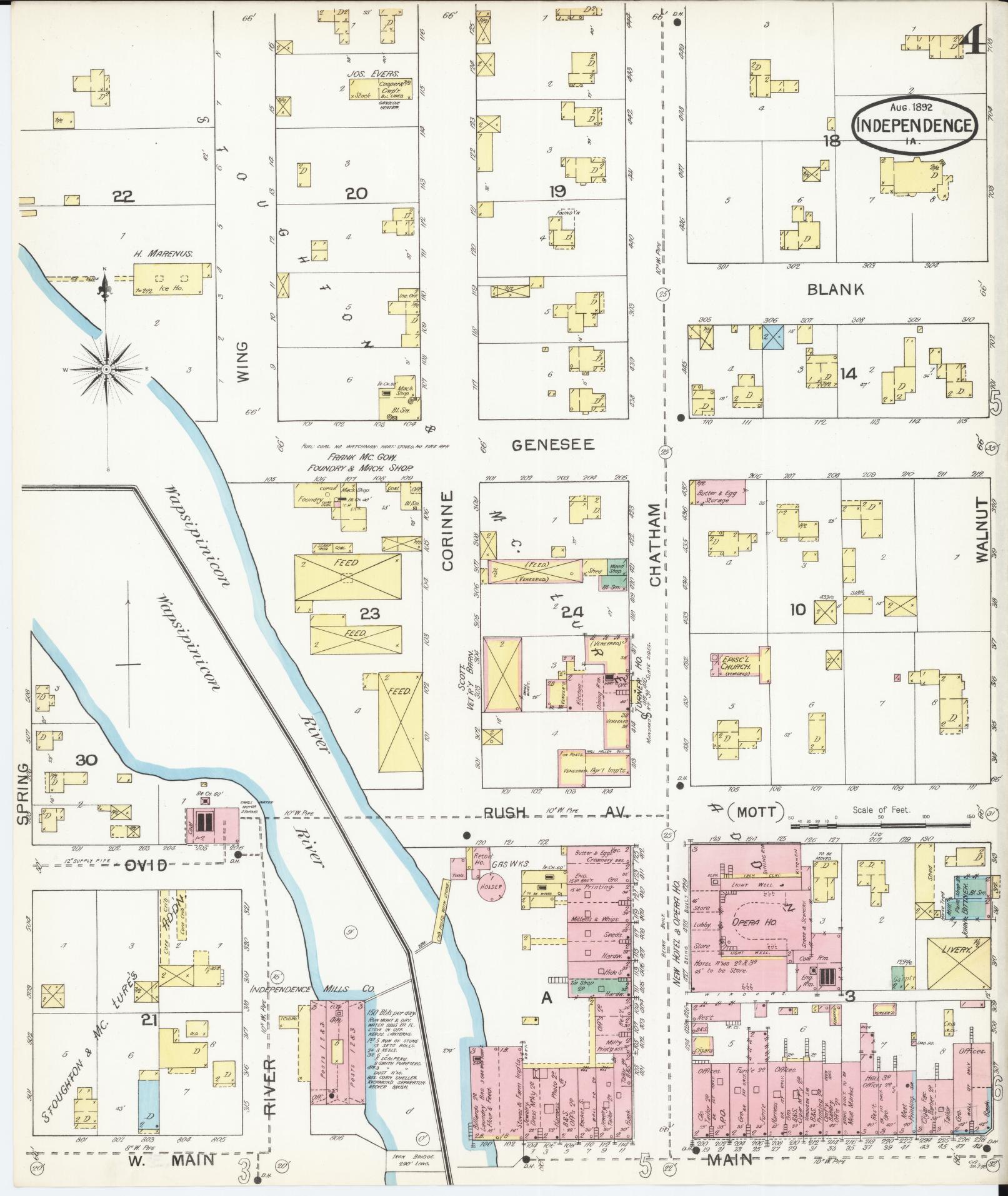 Sanborn Fire Insurance Map from Independence, Buchanan County, Iowa (1892), Sheet #0004 - Historic Sanborn Fire Insurance Map Print, vintage old map wall art