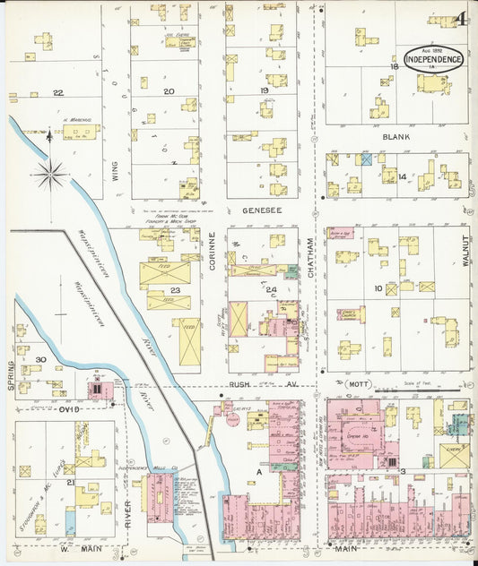 Sanborn Fire Insurance Map from Independence, Buchanan County, Iowa (1892), Sheet #0004 - Historic Sanborn Fire Insurance Map Print, vintage old map wall art