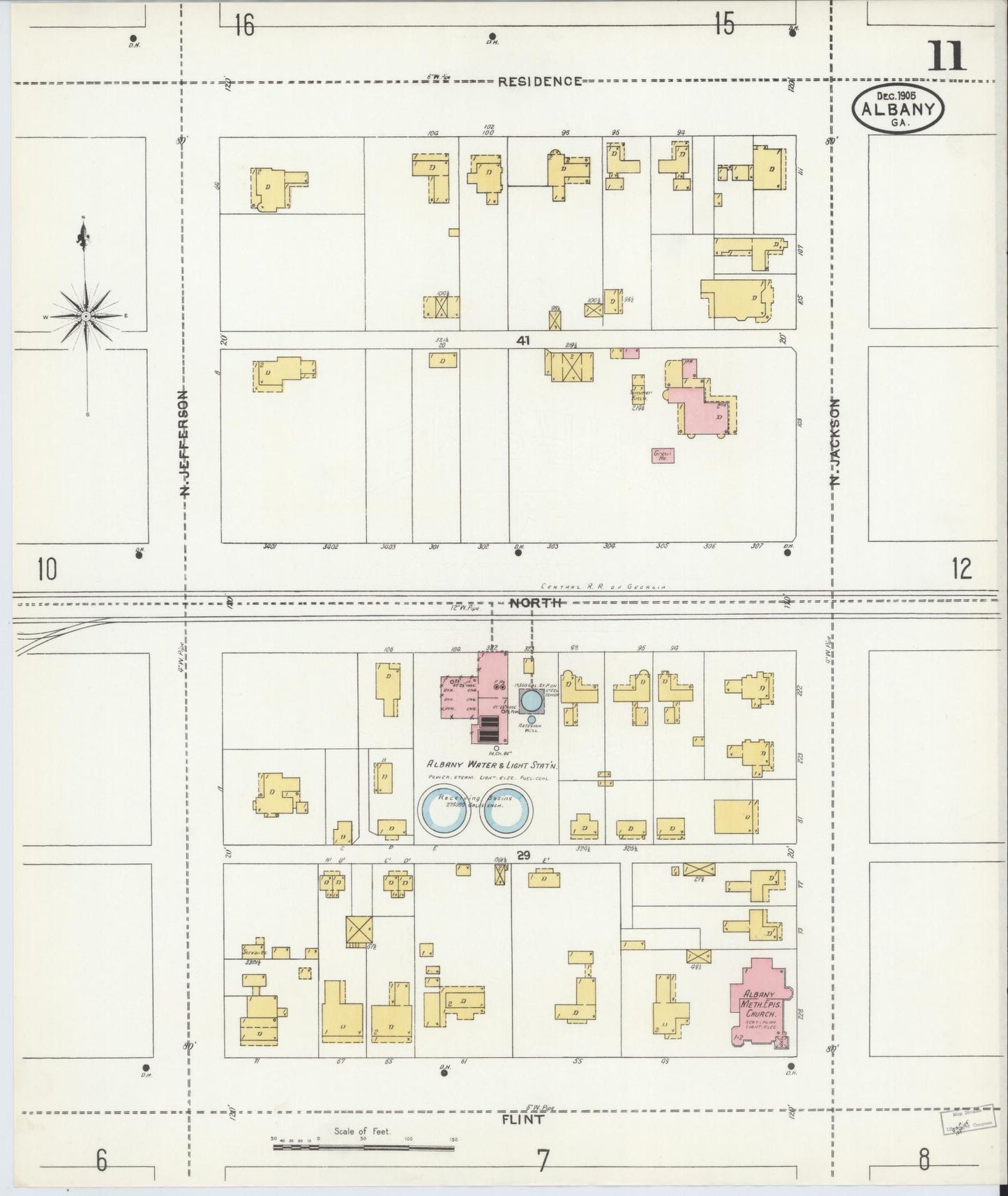 Sanborn Fire Insurance Map from Albany, Dougherty County, Georgia (1905), Sheet #0011 - Historic Sanborn Fire Insurance Map Print, vintage old map wall art, antique decor, genealogy gift, Georgia Georgia map