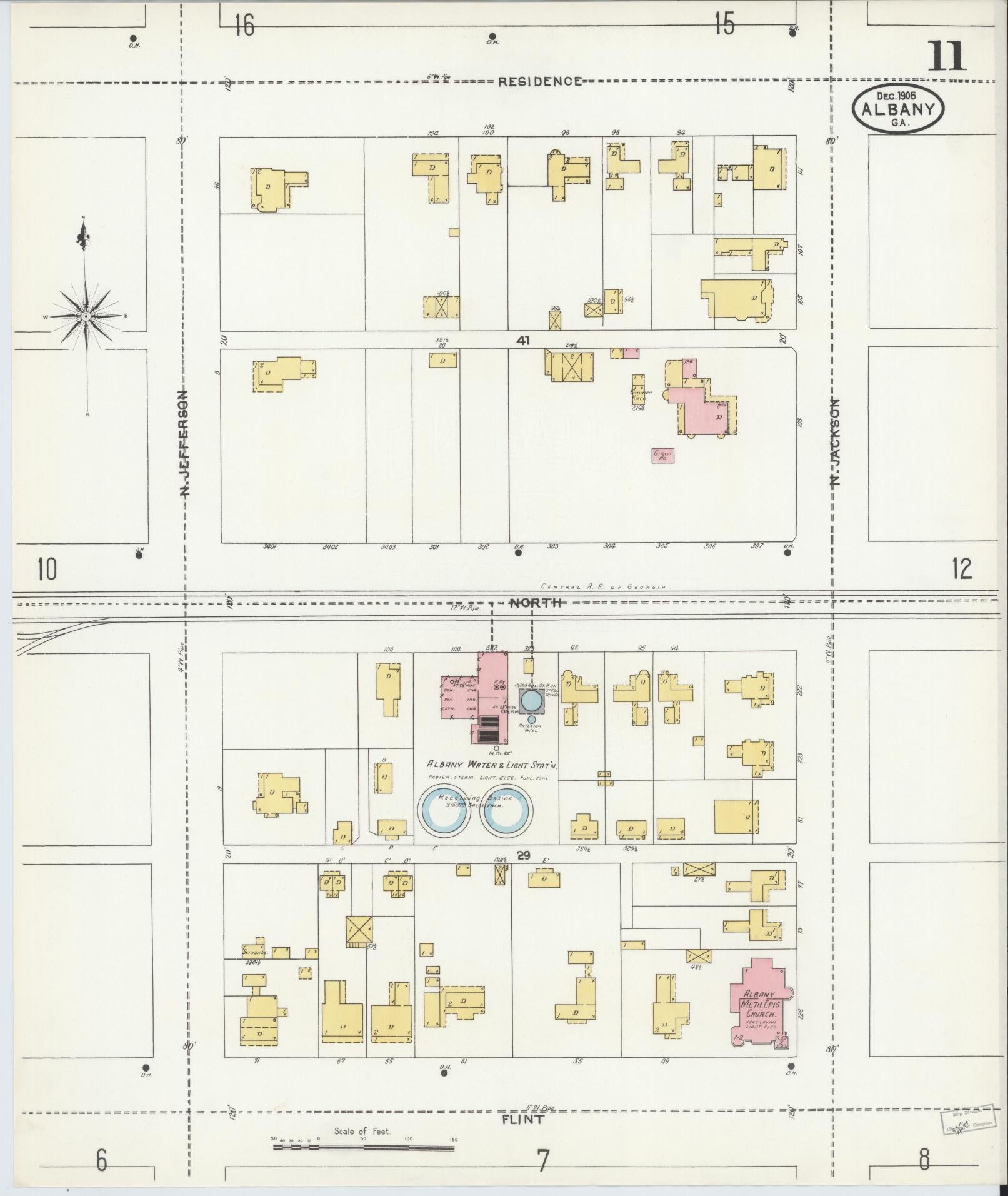 Sanborn Fire Insurance Map from Albany, Dougherty County, Georgia (1905), Sheet #0011 - Historic Sanborn Fire Insurance Map Print, vintage old map wall art, antique decor, genealogy gift, Georgia Georgia map