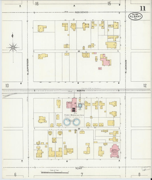 Sanborn Fire Insurance Map from Albany, Dougherty County, Georgia (1905), Sheet #0011 - Historic Sanborn Fire Insurance Map Print, vintage old map wall art, antique decor, genealogy gift, Georgia Georgia map
