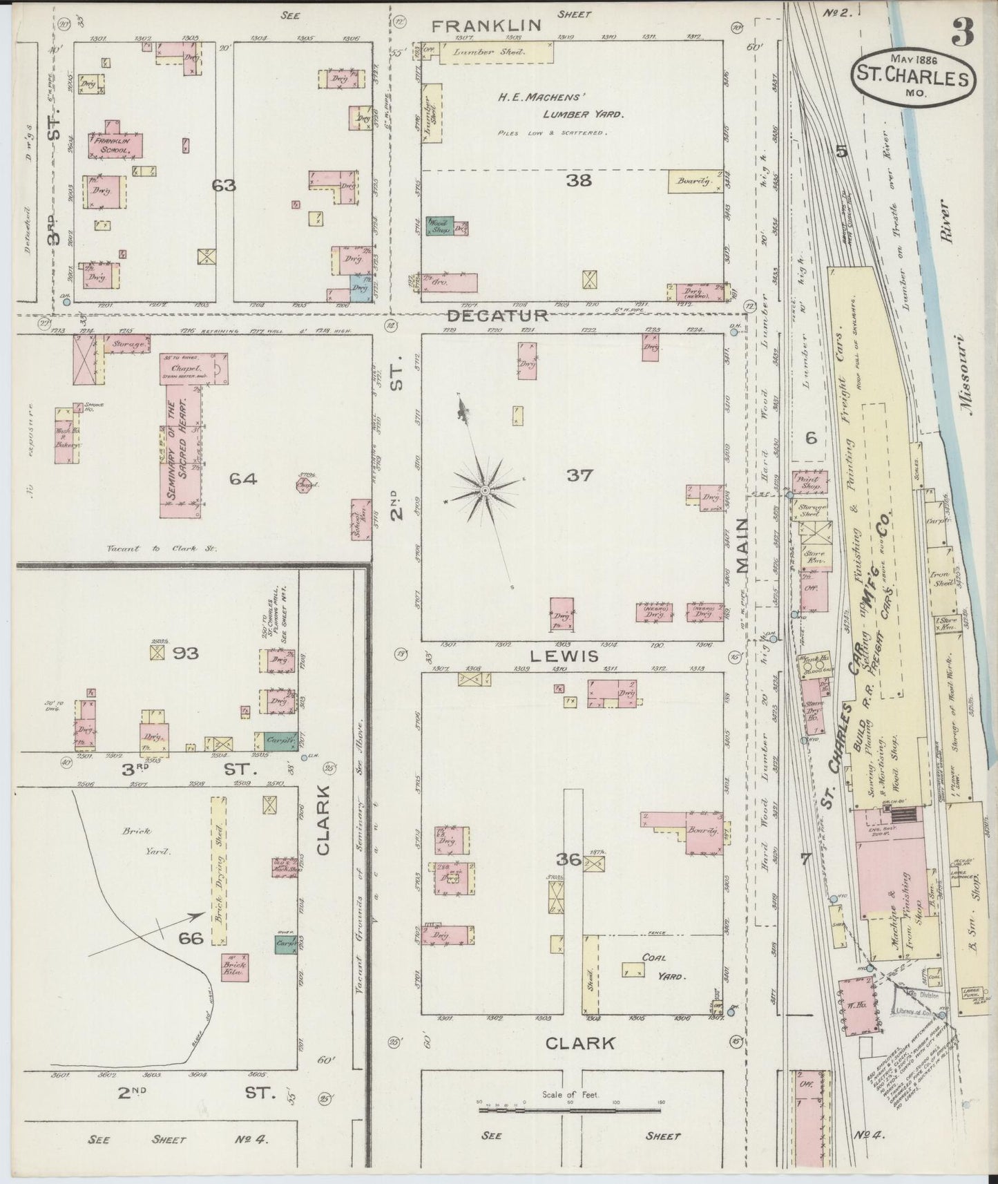 Sanborn Fire Insurance Map from Saint Charles, Saint Charles County, Missouri (1886), Sheet #0003 - Complete Map Set gallery image, historic Sanborn map, vintage wall art, Missouri Missouri