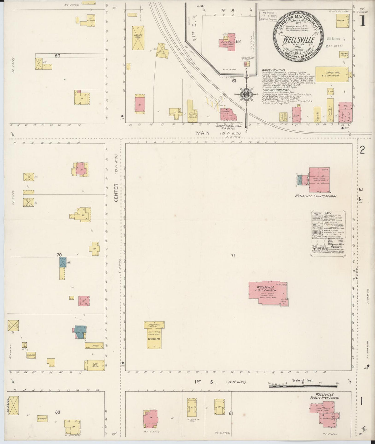 Sanborn Fire Insurance Map from Wellsville, Cache County, Utah (1917), Sheet #0001 - Historic Sanborn Fire Insurance Map Print, vintage old map wall art, antique decor, genealogy gift, Utah Utah map
