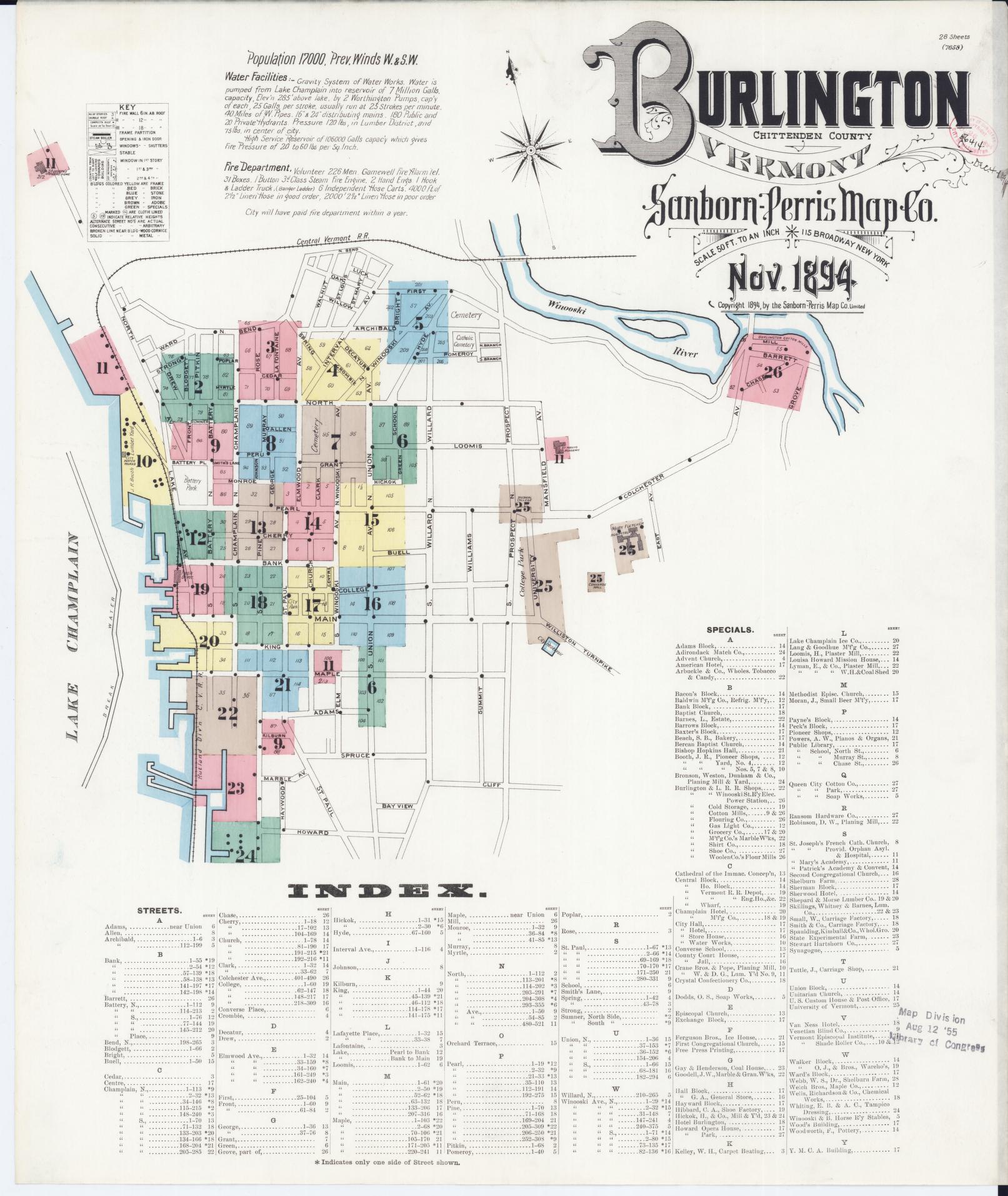 Sanborn Fire Insurance Map from Burlington, Chittenden County, Vermont. (1894) – Historic Sanborn Fire Insurance Map Print
