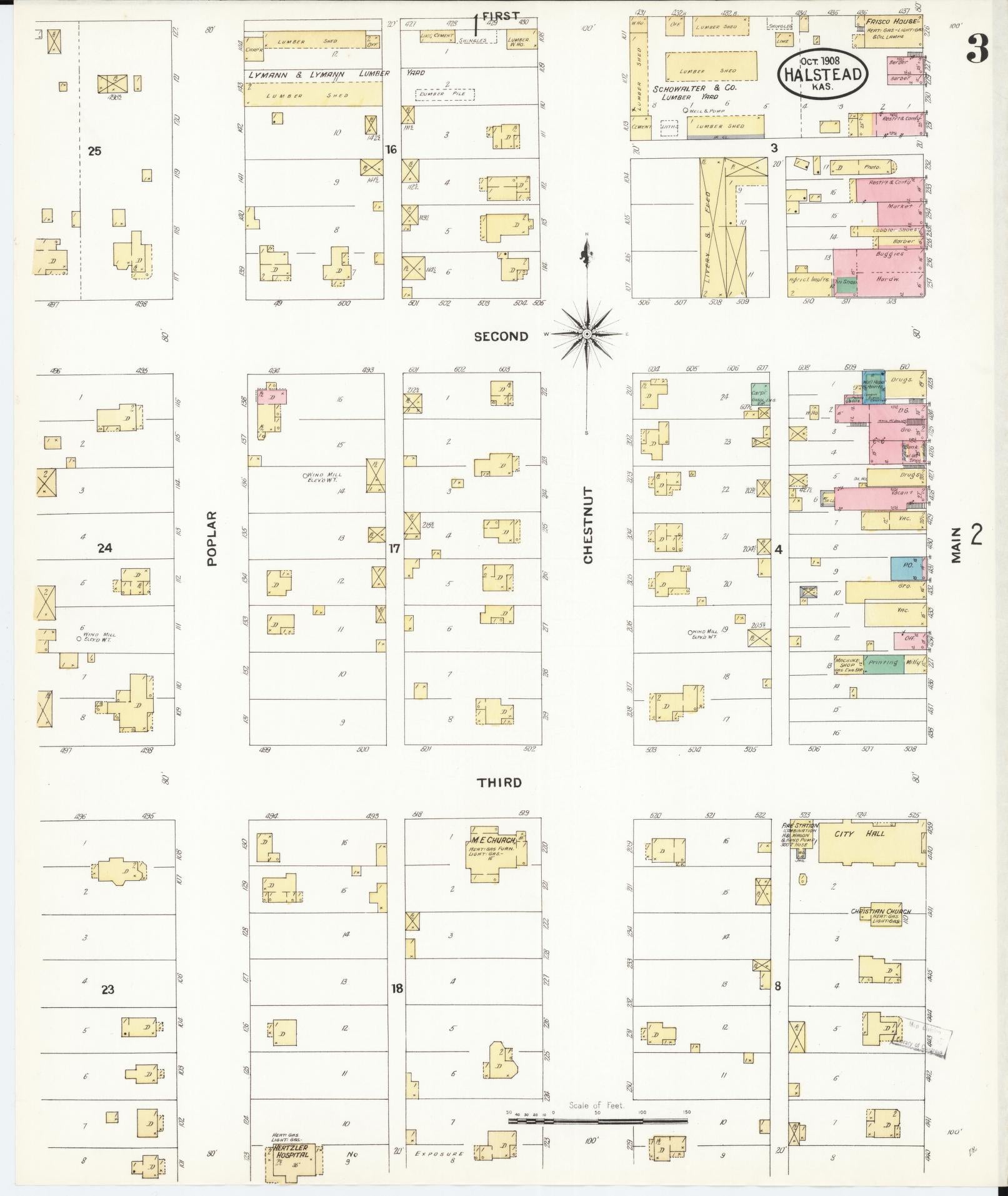 Sanborn Fire Insurance Map from Halstead, Harvey County, Kansas (1908), Sheet #0003 - Complete Map Set gallery image, historic Sanborn map, vintage wall art, Kansas Kansas