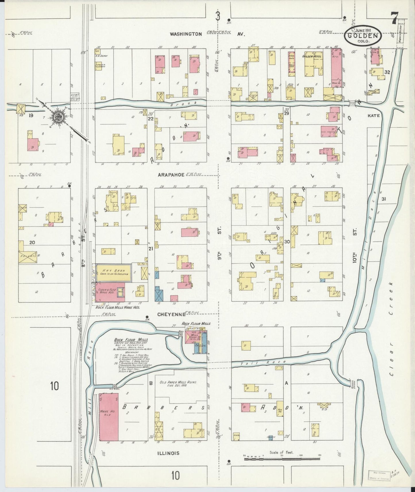 Sanborn Fire Insurance Map from Golden, Jefferson County, Colorado (1911), Sheet #0007 - Complete Map Set gallery image, historic Sanborn map, vintage wall art, Colorado Colorado