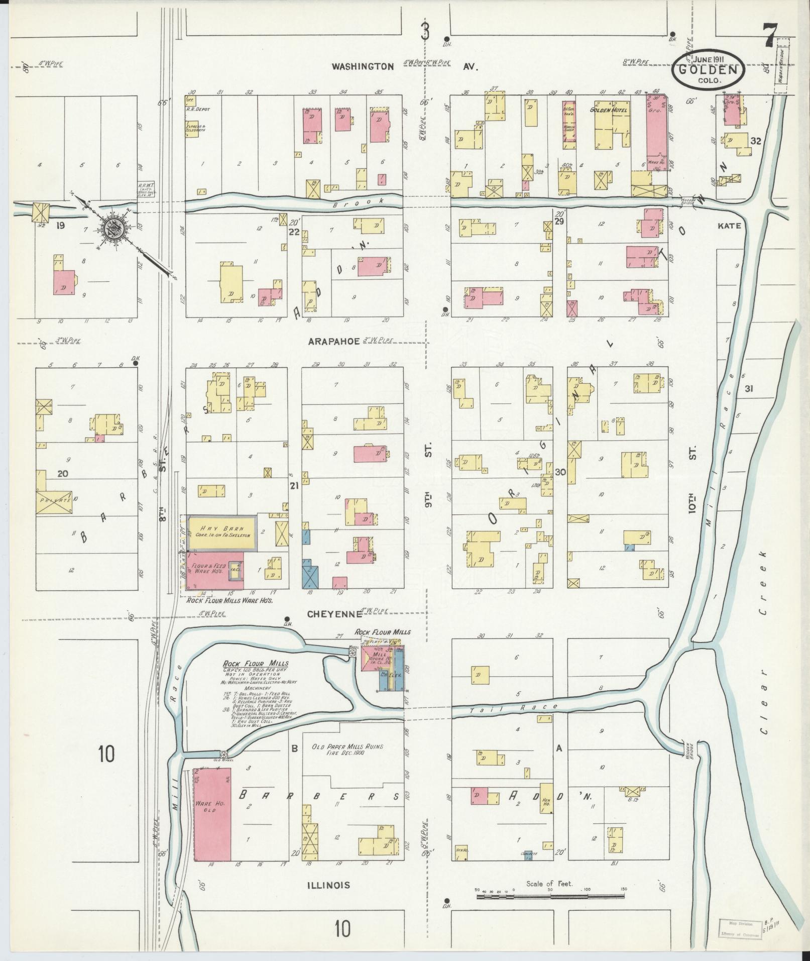 Sanborn Fire Insurance Map from Golden, Jefferson County, Colorado (1911), Sheet #0007 - Complete Map Set gallery image, historic Sanborn map, vintage wall art, Colorado Colorado