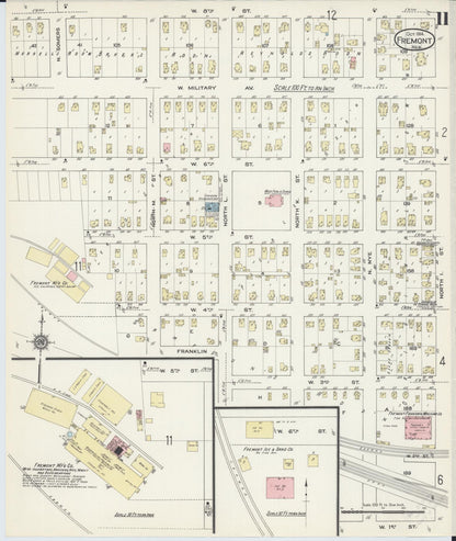Sanborn Fire Insurance Map from Fremont, Dodge County, Nebraska (1914), Sheet #0011 - Complete Map Set gallery image, historic Sanborn map, vintage wall art, Nebraska Nebraska