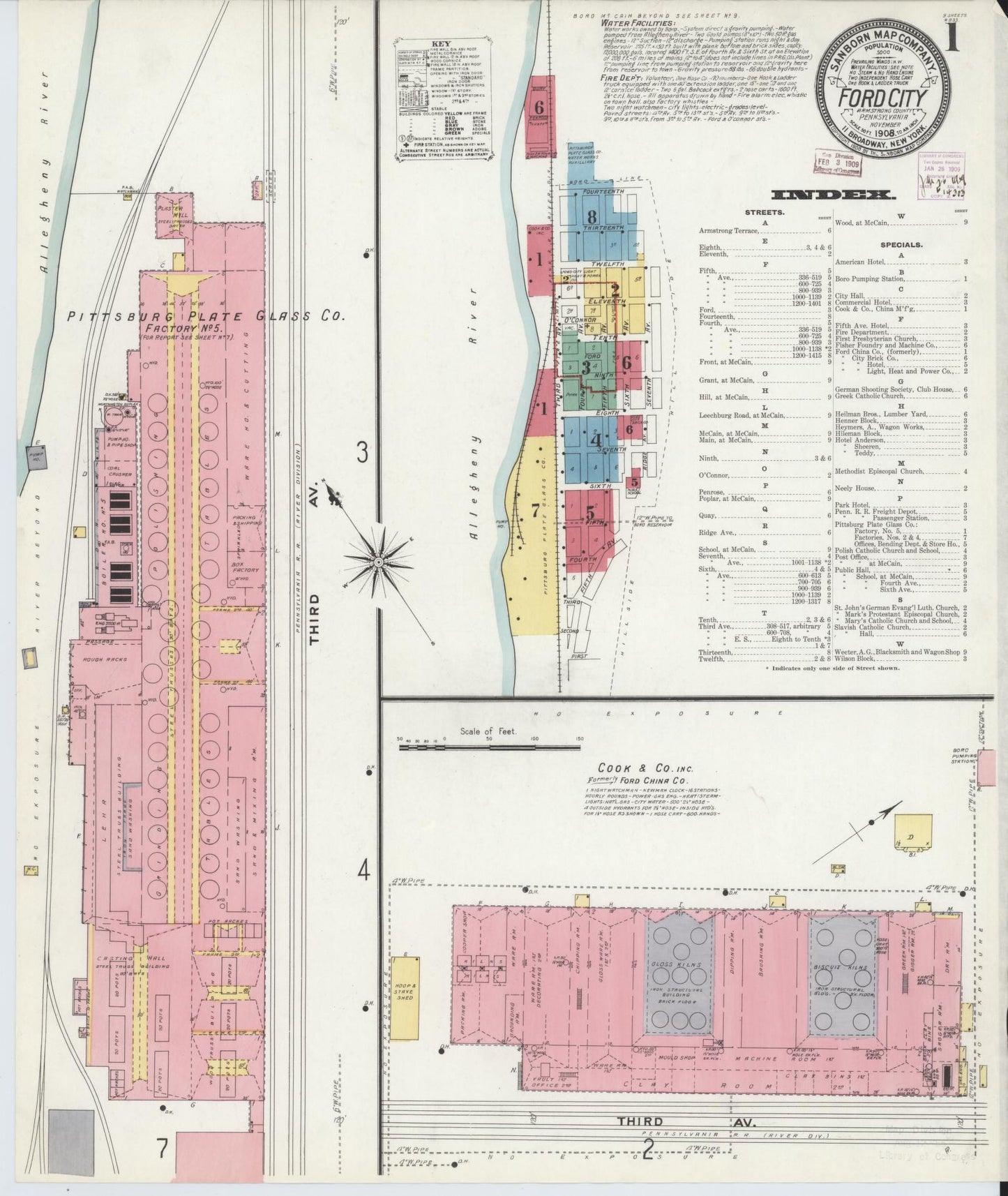 Sanborn Fire Insurance Map from Ford City, Armstrong County, Pennsylvania. (1908) – Historic Sanborn Fire Insurance Map Print