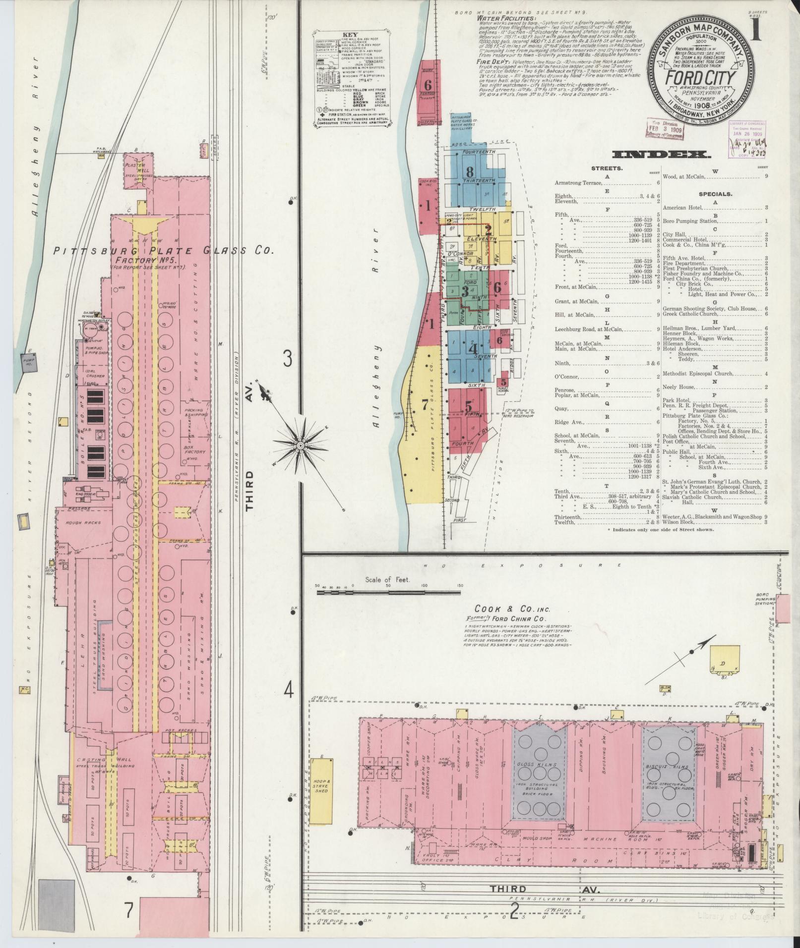 Sanborn Fire Insurance Map from Ford City, Armstrong County, Pennsylvania. (1908) – Historic Sanborn Fire Insurance Map Print