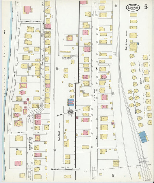 Sanborn Fire Insurance Map from Logan, Logan County, West Virginia (1918), Sheet #0005 - Historic Sanborn Fire Insurance Map Print, vintage old map wall art, antique decor, genealogy gift, West Virginia West Virginia map