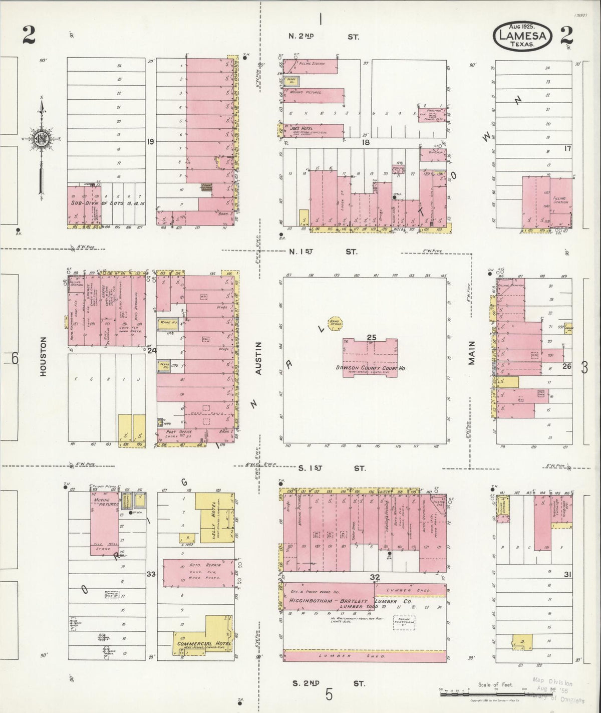 Sanborn Fire Insurance Map from Lamesa, Dawson County, Texas (1925), Sheet #0002 - Historic Sanborn Fire Insurance Map Print, vintage old map wall art, antique decor, genealogy gift, Texas Texas map