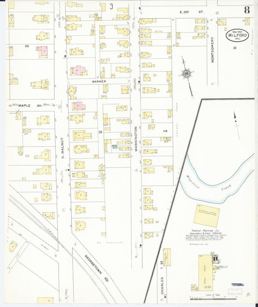 Sanborn Fire Insurance Map from Milford, Kent And Sussex Counties, Delaware (1910), Sheet #0008 - Historic Sanborn Fire Insurance Map Print, vintage old map wall art, antique decor, genealogy gift, Delaware Delaware map