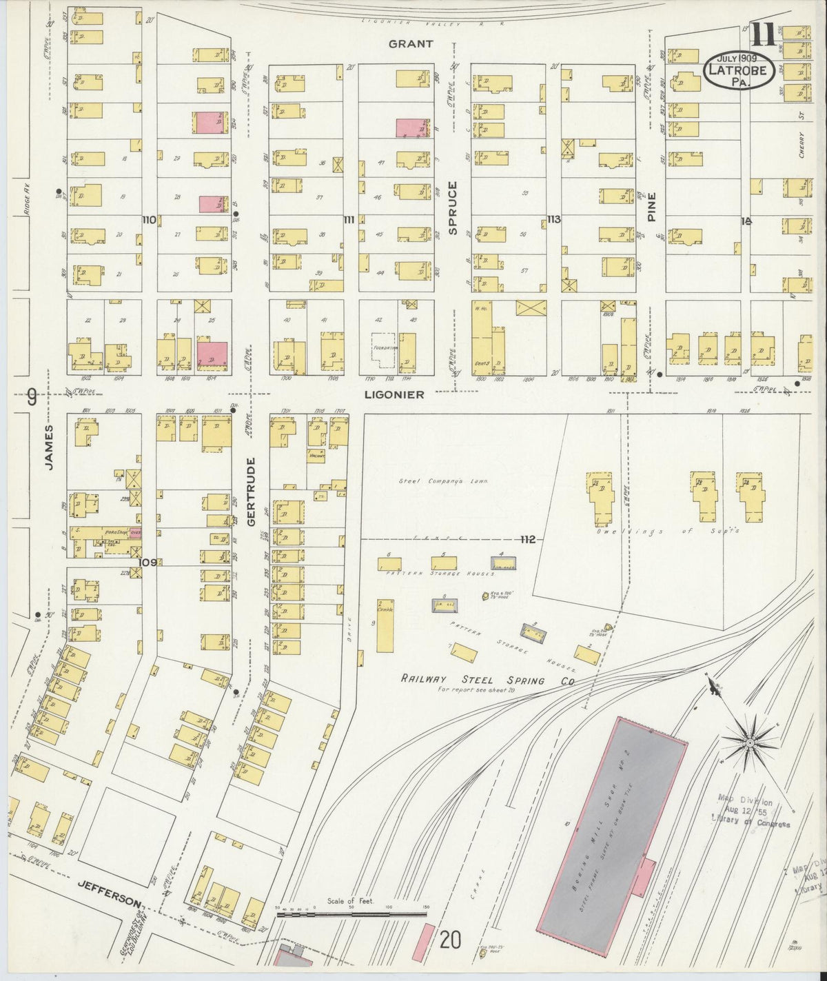 Sanborn Fire Insurance Map from Latrobe, Westmoreland County, Pennsylvania (1909), Sheet #0011 - Historic Sanborn Fire Insurance Map Print, vintage old map wall art, antique decor, genealogy gift, Pennsylvania Pennsylvania map