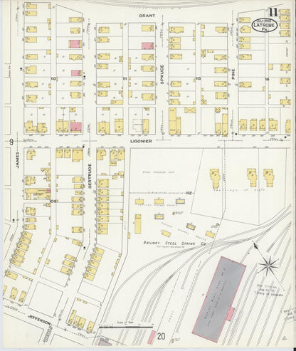 Sanborn Fire Insurance Map from Latrobe, Westmoreland County, Pennsylvania (1909), Sheet #0011 - Historic Sanborn Fire Insurance Map Print, vintage old map wall art, antique decor, genealogy gift, Pennsylvania Pennsylvania map