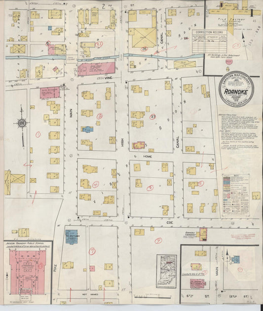 Sanborn Fire Insurance Map from Roanoke, Huntington County, Indiana (1933), Sheet #0001 - Complete Map Set gallery image, historic Sanborn map, vintage wall art, Indiana Indiana