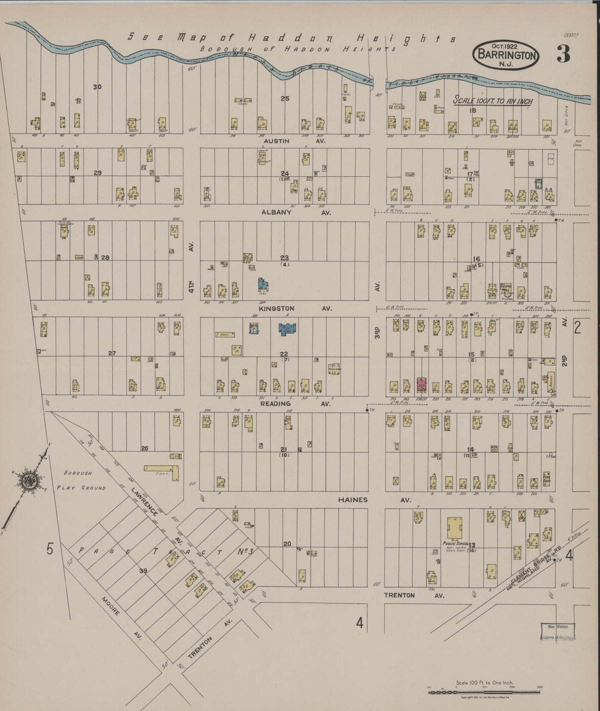 Sanborn Fire Insurance Map from Barrington, Camden County, New Jersey (1922), Sheet #0003 - Complete Map Set gallery image, historic Sanborn map, vintage wall art, New Jersey New Jersey