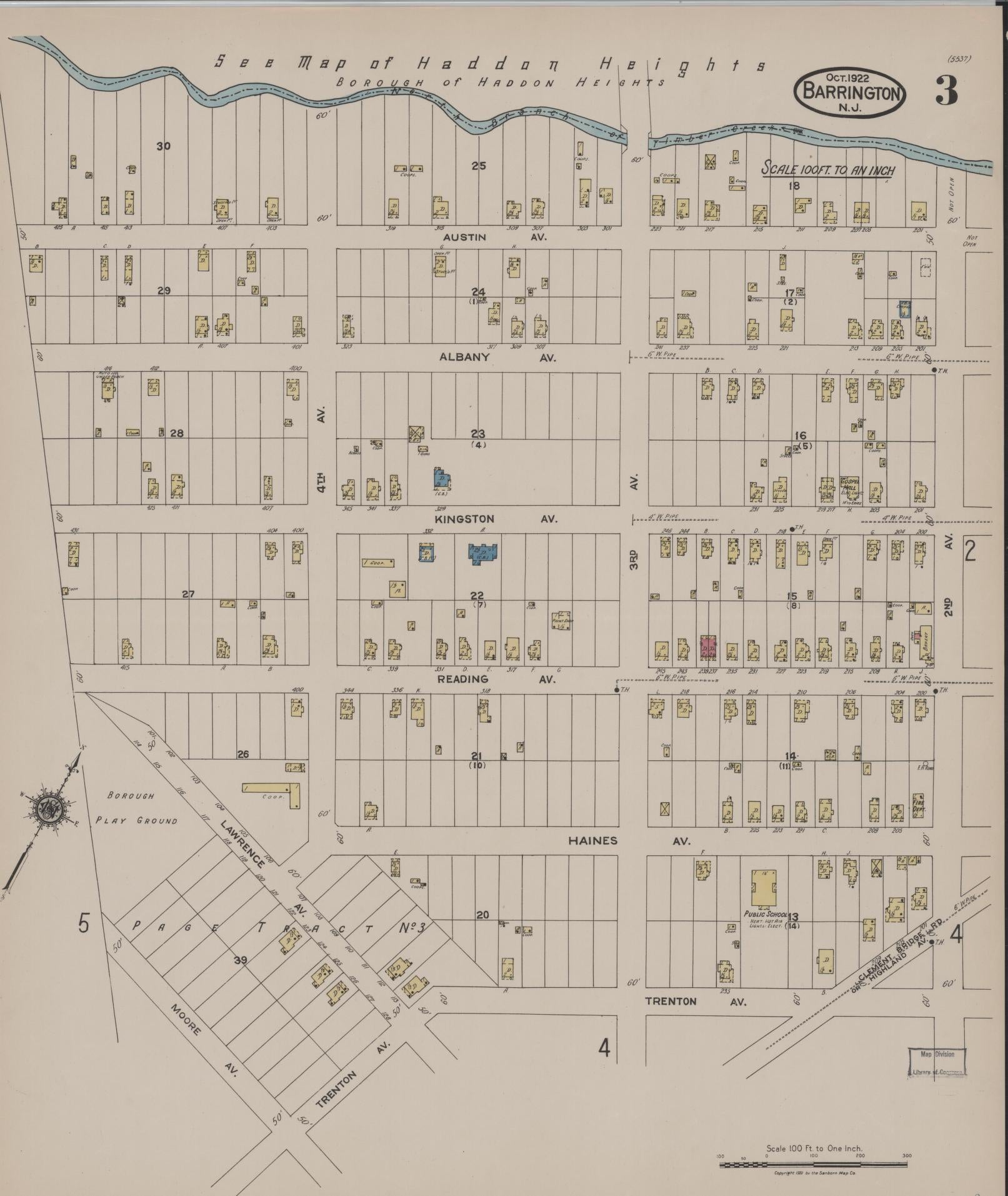 Sanborn Fire Insurance Map from Barrington, Camden County, New Jersey (1922), Sheet #0003 - Complete Map Set gallery image, historic Sanborn map, vintage wall art, New Jersey New Jersey