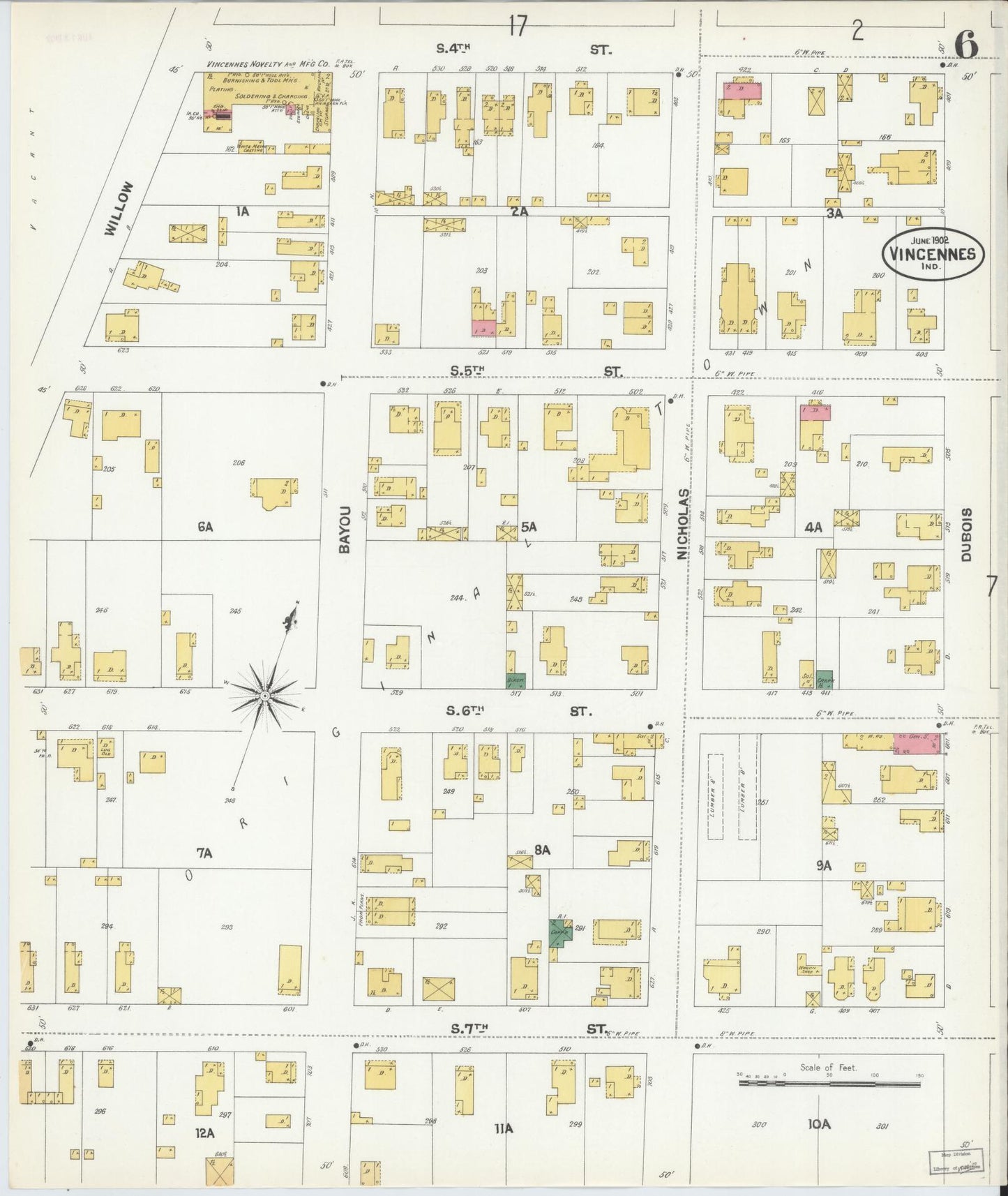 Sanborn Fire Insurance Map from Vincennes, Knox County, Indiana (1902), Sheet #0006 - Historic Sanborn Fire Insurance Map Print, vintage old map wall art, antique decor, genealogy gift, Indiana Indiana map