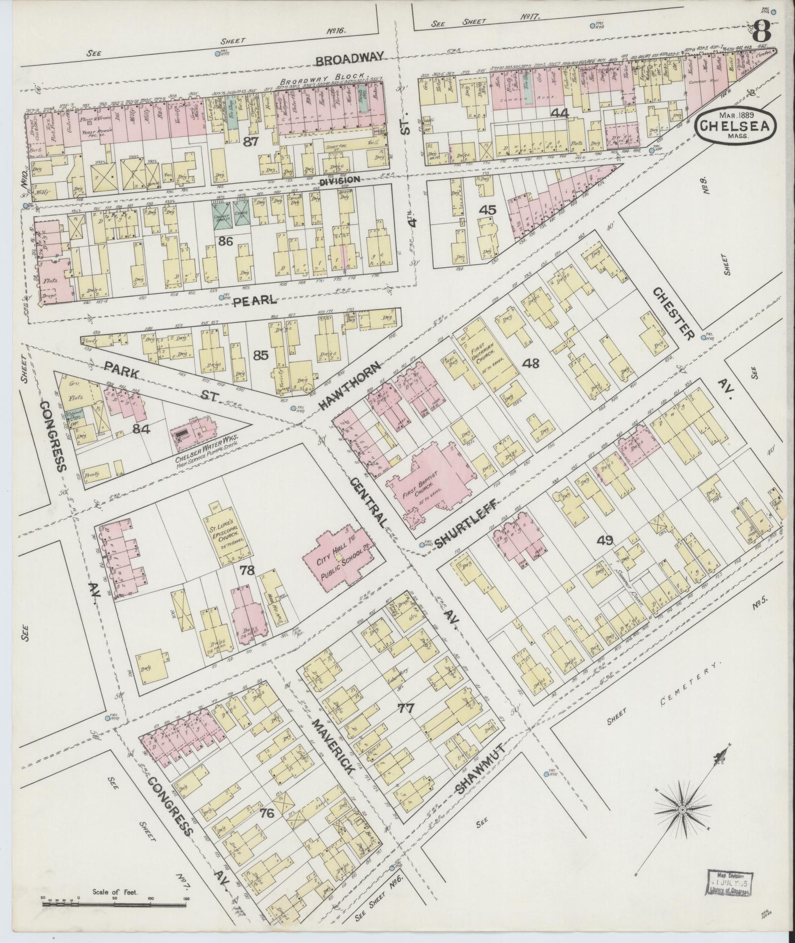 Sanborn Fire Insurance Map from Chelsea, Suffolk County, Massachusetts (1889), Sheet #0008 - Historic Sanborn Fire Insurance Map Print, vintage old map wall art, antique decor, genealogy gift, Massachusetts Massachusetts map