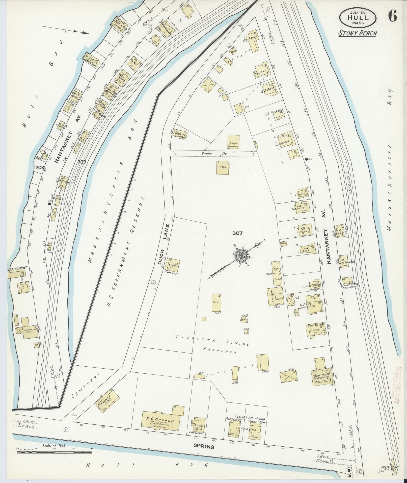 Sanborn Fire Insurance Map from Hull, Plymouth County, Massachusetts (1910), Sheet #0006 - Historic Sanborn Fire Insurance Map Print, vintage old map wall art, antique decor, genealogy gift, Massachusetts Massachusetts map