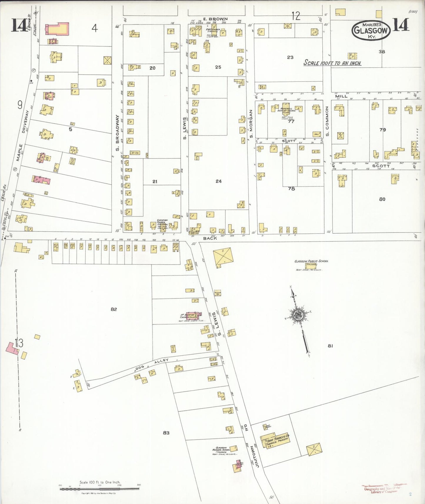 Sanborn Fire Insurance Map from Glasgow, Barren County, Kentucky (1923), Sheet #0014 - Historic Sanborn Fire Insurance Map Print, vintage old map wall art, antique decor, genealogy gift, Kentucky Kentucky map
