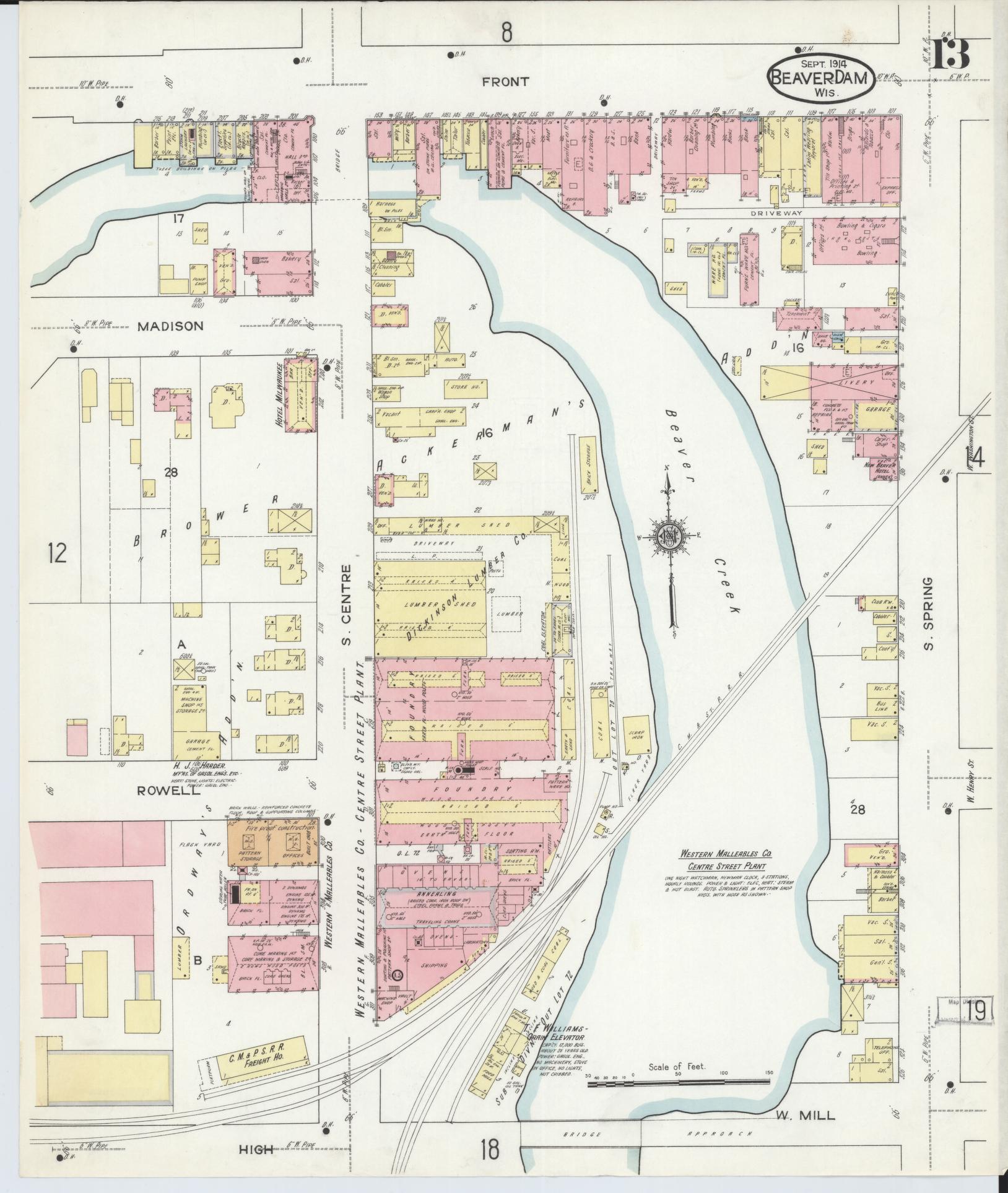 Sanborn Fire Insurance Map from Beaver Dam, Dodge County, Wisconsin (1914), Sheet #0013 - Complete Map Set gallery image, historic Sanborn map, vintage wall art, Wisconsin Wisconsin
