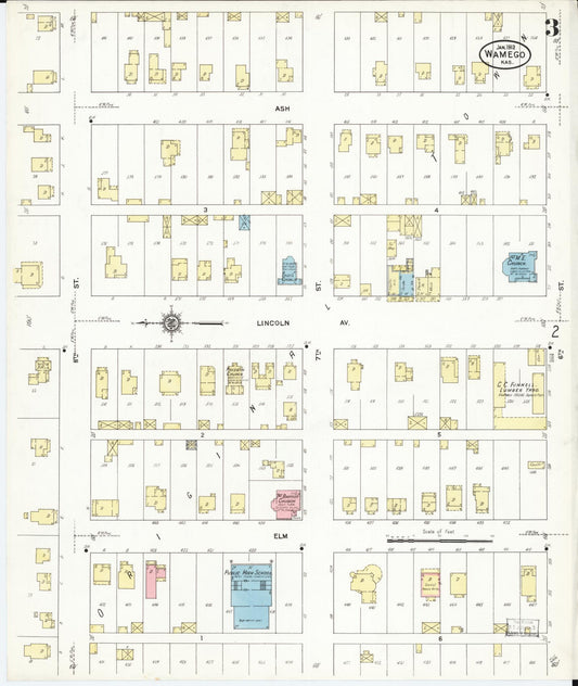 Sanborn Fire Insurance Map from Wamego, Pottawatomie County, Kansas (1912), Sheet #0003 - Historic Sanborn Fire Insurance Map Print, vintage old map wall art, antique decor, genealogy gift, Kansas Kansas map
