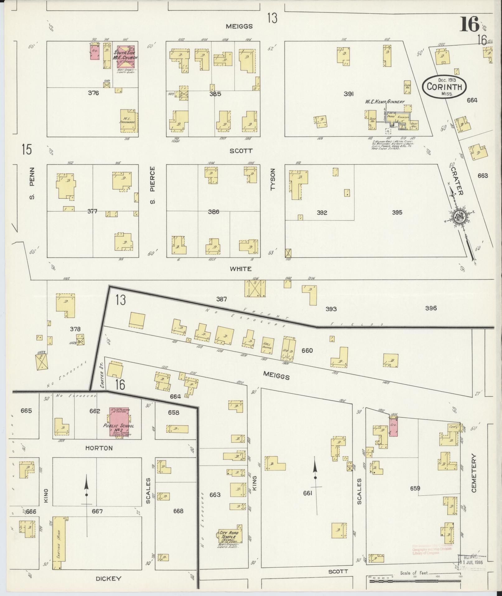 Sanborn Fire Insurance Map from Corinth, Alcorn County, Mississippi (1913), Sheet #0016 - Complete Map Set gallery image, historic Sanborn map, vintage wall art, Mississippi Mississippi