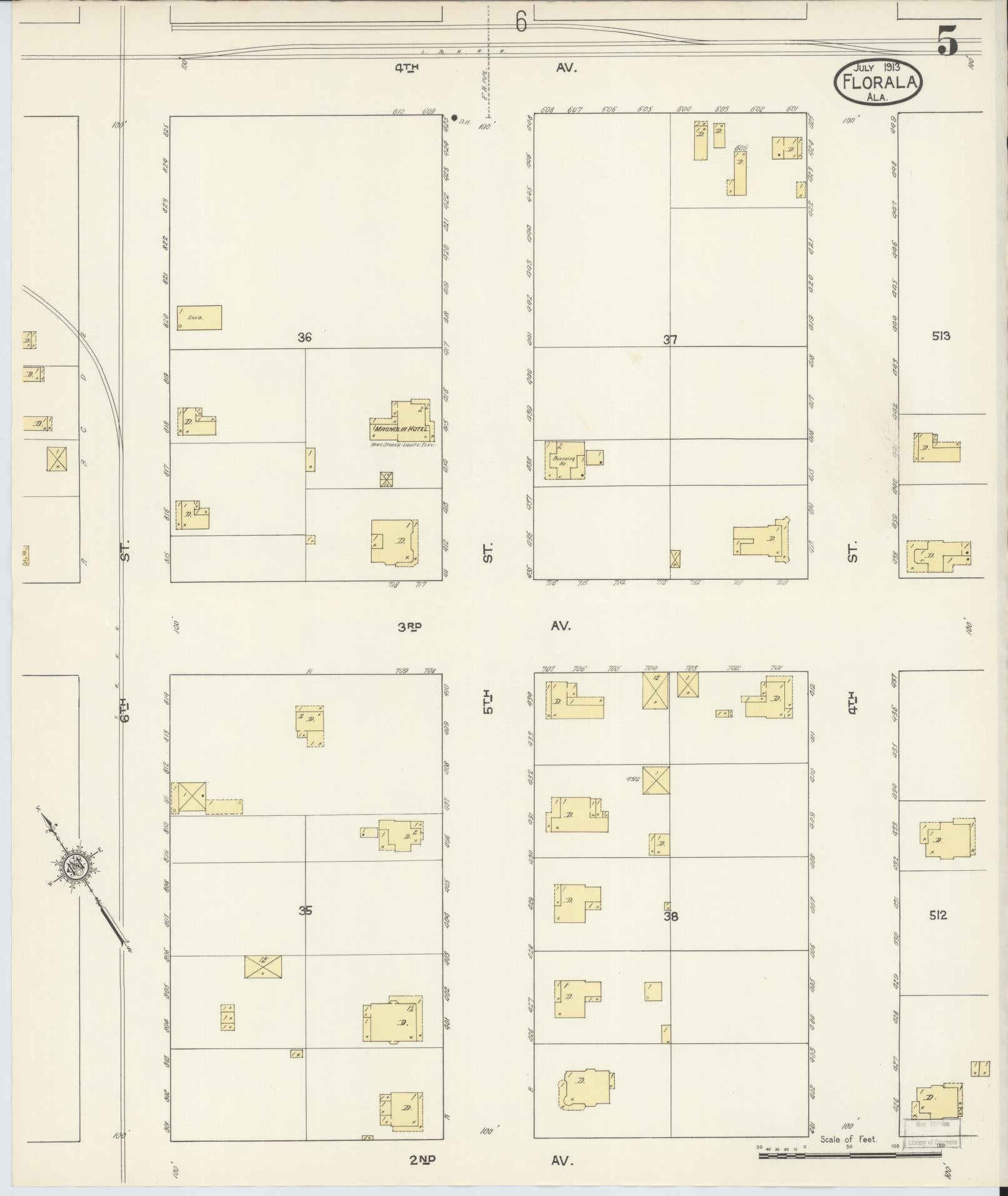 Sanborn Fire Insurance Map from Florala, Covington County, Alabama (1913), Sheet #0005 - Complete Map Set gallery image, historic Sanborn map, vintage wall art, Alabama Alabama