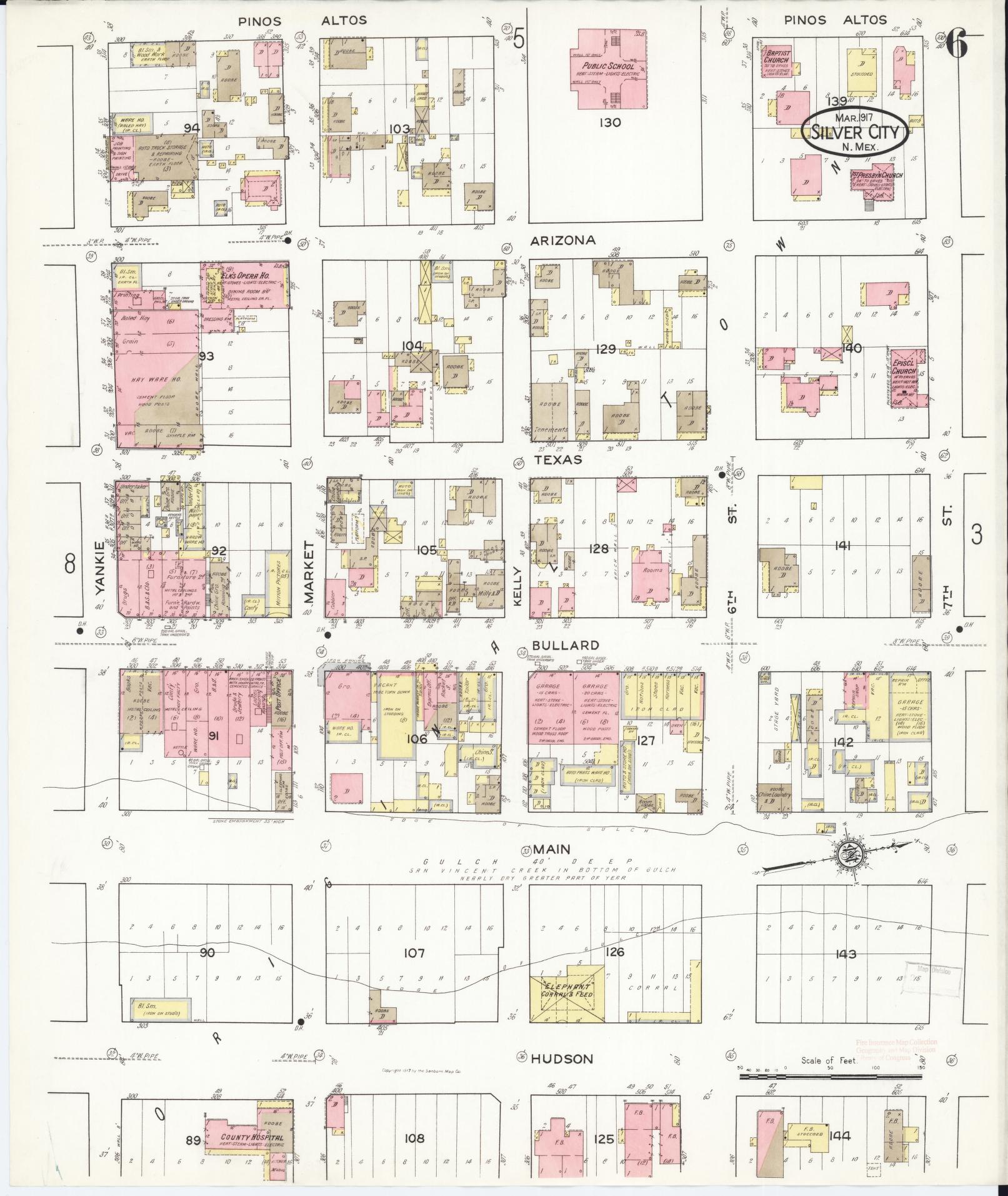 Sanborn Fire Insurance Map from Silver City, Grant County, New Mexico (1917), Sheet #0006 - Complete Map Set gallery image, historic Sanborn map, vintage wall art, New Mexico New Mexico