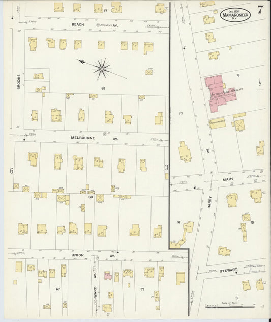 Sanborn Fire Insurance Map from Mamaroneck, Westchester County, New York (1908), Sheet #0007 - Historic Sanborn Fire Insurance Map Print, vintage old map wall art, antique decor, genealogy gift, New York New York map
