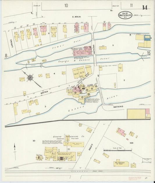 Sanborn Fire Insurance Map from Waterloo, Seneca County, New York (1911), Sheet #0014 - Historic Sanborn Fire Insurance Map Print, vintage old map wall art, antique decor, genealogy gift, New York New York map