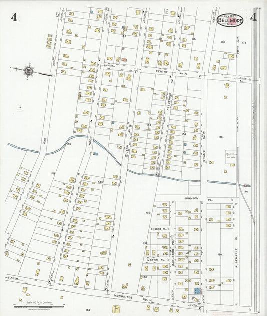 Sanborn Fire Insurance Map from Bellmore, Nassau County, New York (1927), Sheet #0004 - Historic Sanborn Fire Insurance Map Print, vintage old map wall art, antique decor, genealogy gift, New York New York map