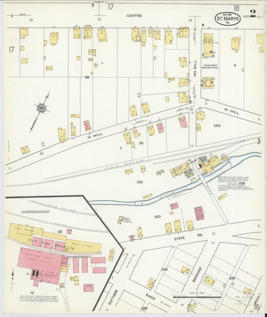 Sanborn Fire Insurance Map from Saint Marys, Elk County, Pennsylvania (1915), Sheet #0002 - Historic Sanborn Fire Insurance Map Print, vintage old map wall art, antique decor, genealogy gift, Pennsylvania Pennsylvania map