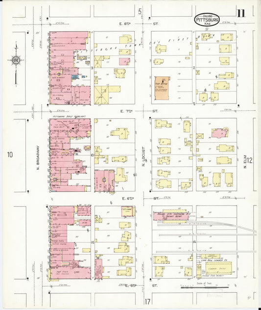 Sanborn Fire Insurance Map from Pittsburg, Crawford County, Kansas (1913), Sheet #0011 - Historic Sanborn Fire Insurance Map Print, vintage old map wall art, antique decor, genealogy gift, Kansas Kansas map