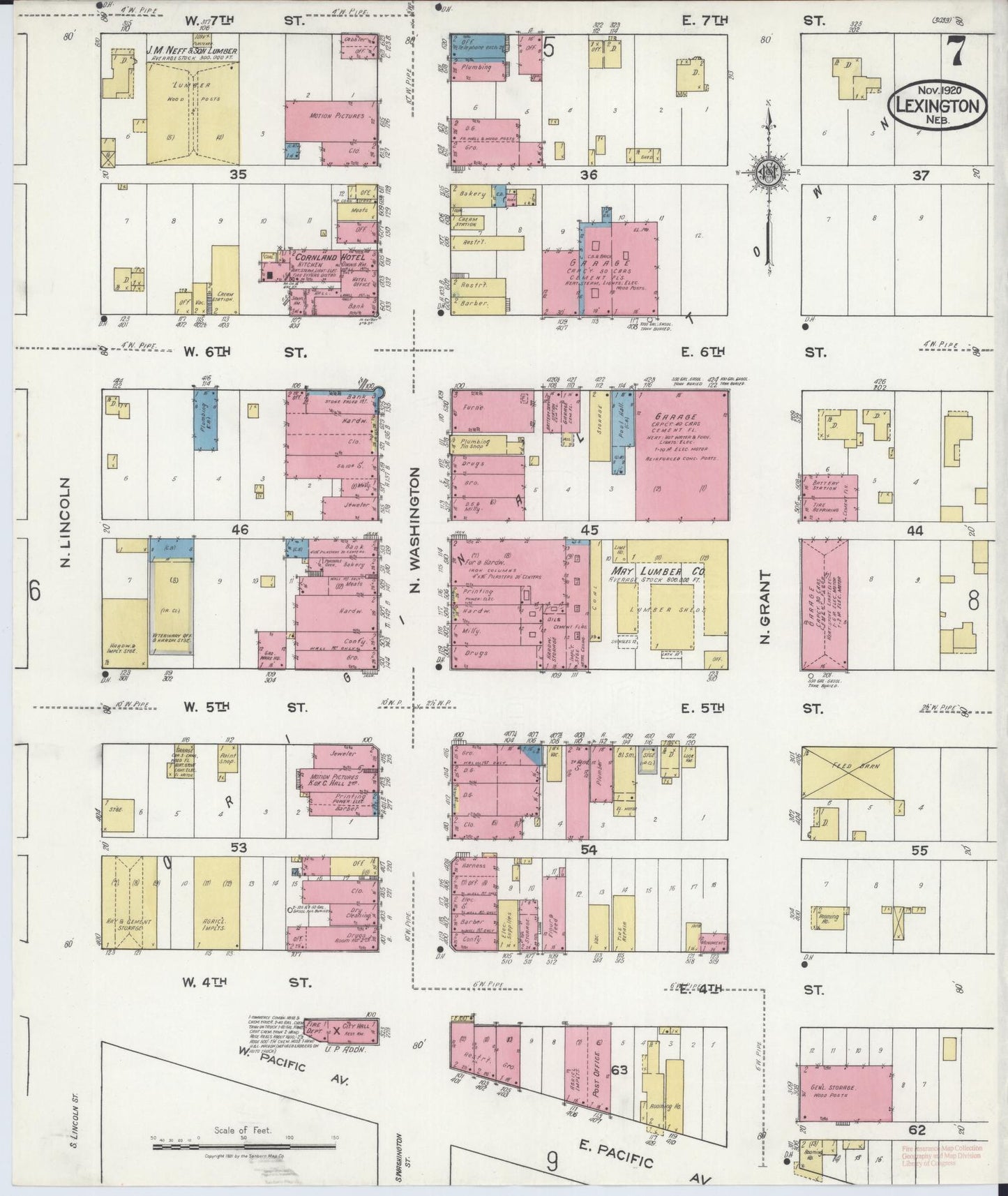 Sanborn Fire Insurance Map from Lexington, Dawson County, Nebraska (1920), Sheet #0007 - Historic Sanborn Fire Insurance Map Print, vintage old map wall art, antique decor, genealogy gift, Nebraska Nebraska map