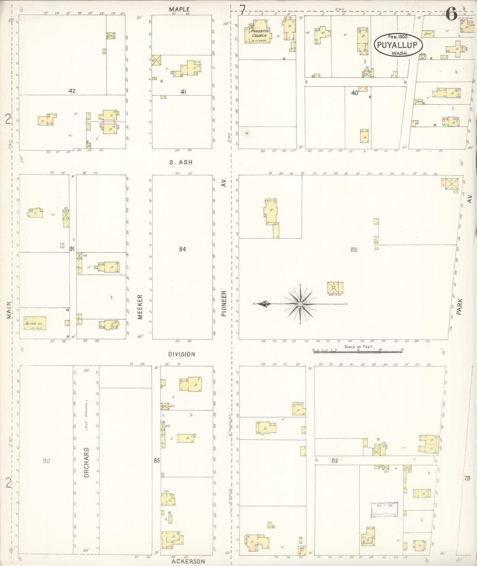 Sanborn Fire Insurance Map from Puyallup, Pierce County, Washington (1900), Sheet #0006 - Complete Map Set gallery image, historic Sanborn map, vintage wall art, Washington Washington